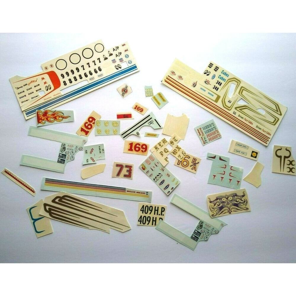 Big Lot Of Vintage Model Kit Decals Hot Rods Monster Cars AMT Hawk Revel 1960s